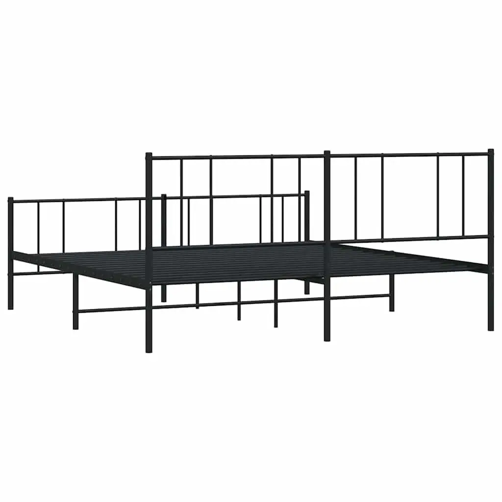 Metal Bed Frame King Size 183x203cm Black Bedroom Furniture Footboard Slats
