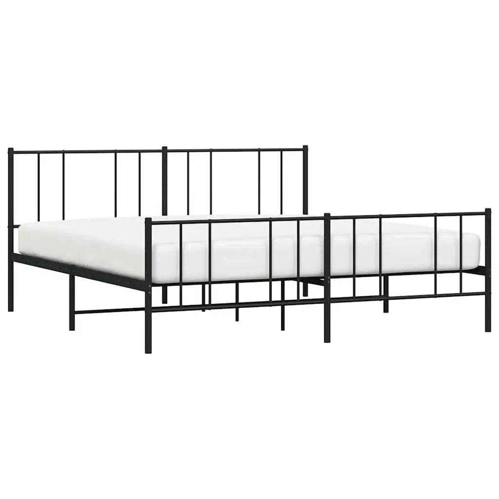 Metal Bed Frame King Size 183x203cm Black Bedroom Furniture Footboard Slats