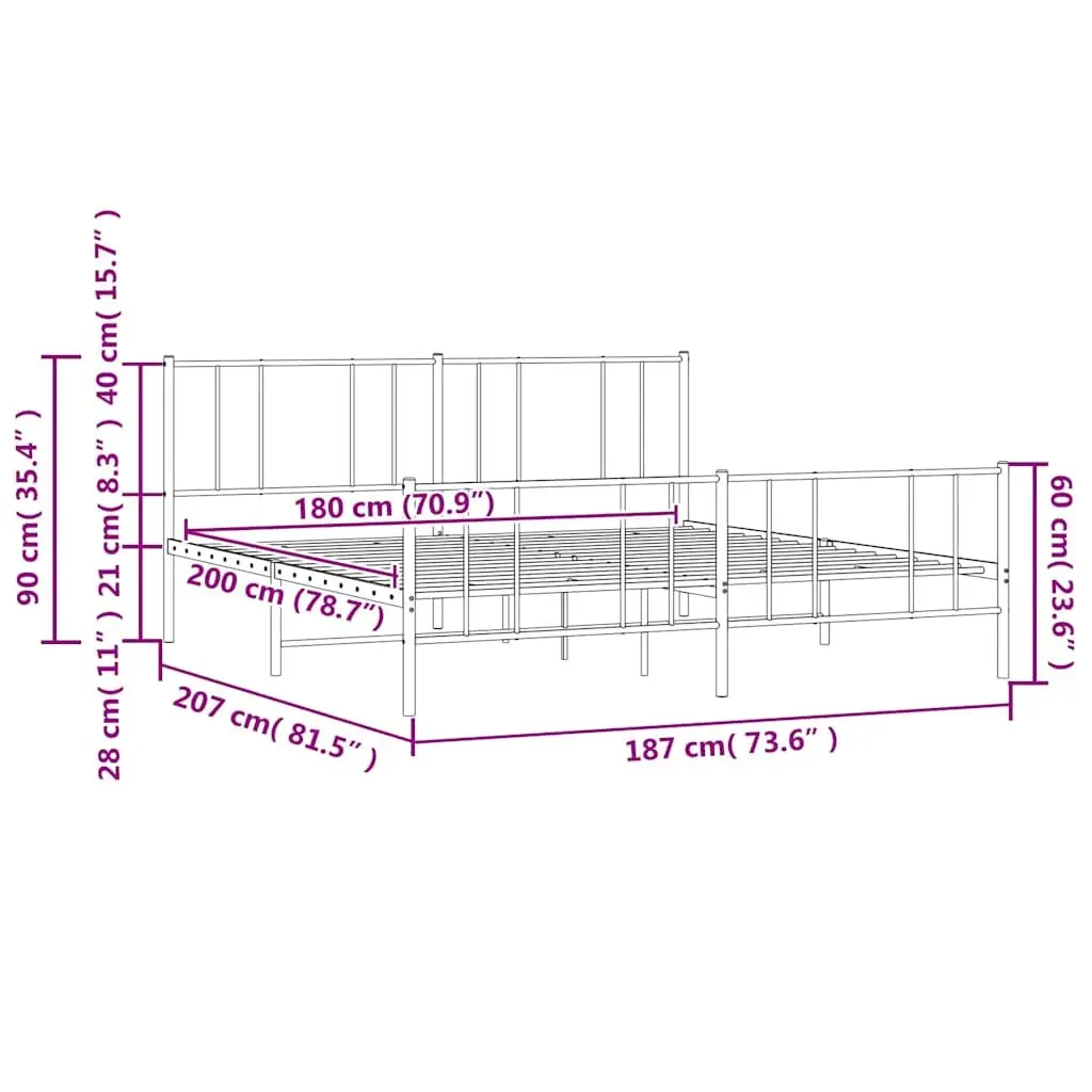 Metal Bed Frame King Size 183x203cm Black Bedroom Furniture Footboard Slats