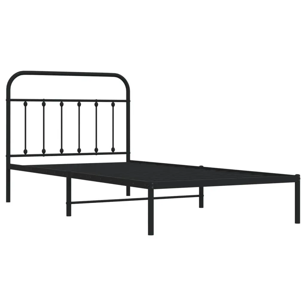 Metal Bed Frame King Size Black Steel Platform with Headboard 107x203cm