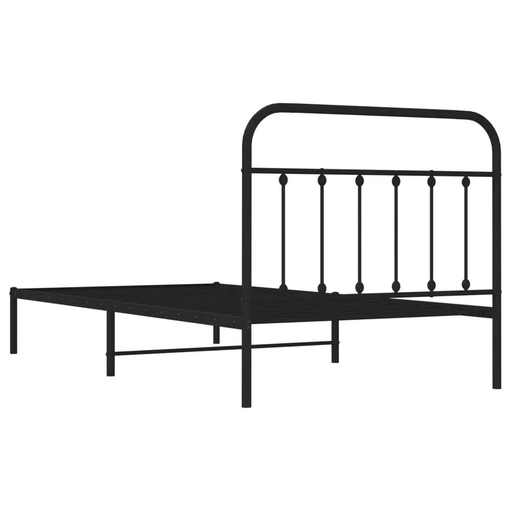 Metal Bed Frame King Size Black Steel Platform with Headboard 107x203cm