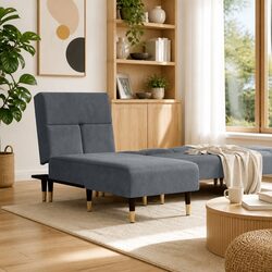 Chaise Longue Reclining Lounge Chair Grey Velvet 3-Position Convertible Sleeper