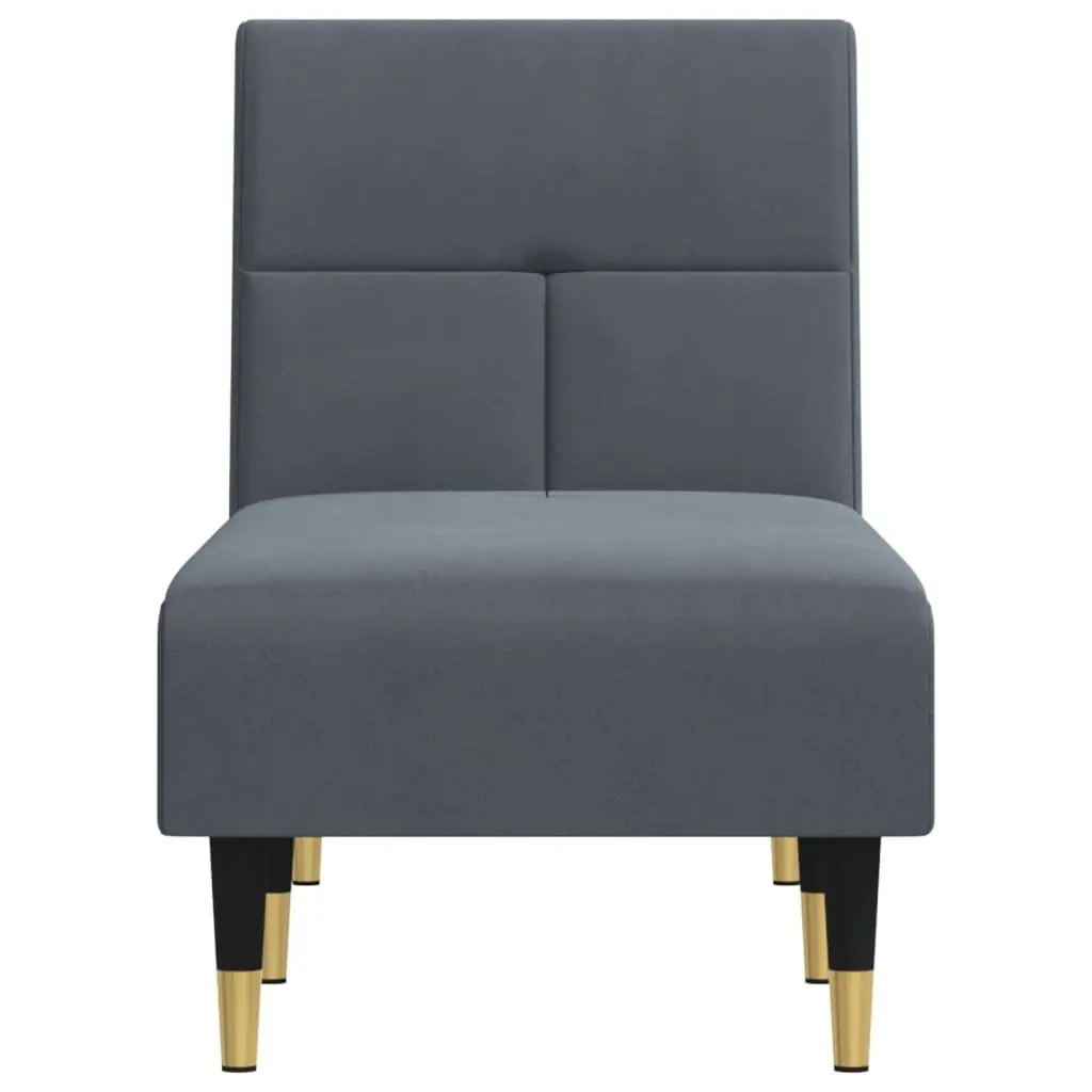 Chaise Longue Reclining Lounge Chair Grey Velvet 3-Position Convertible