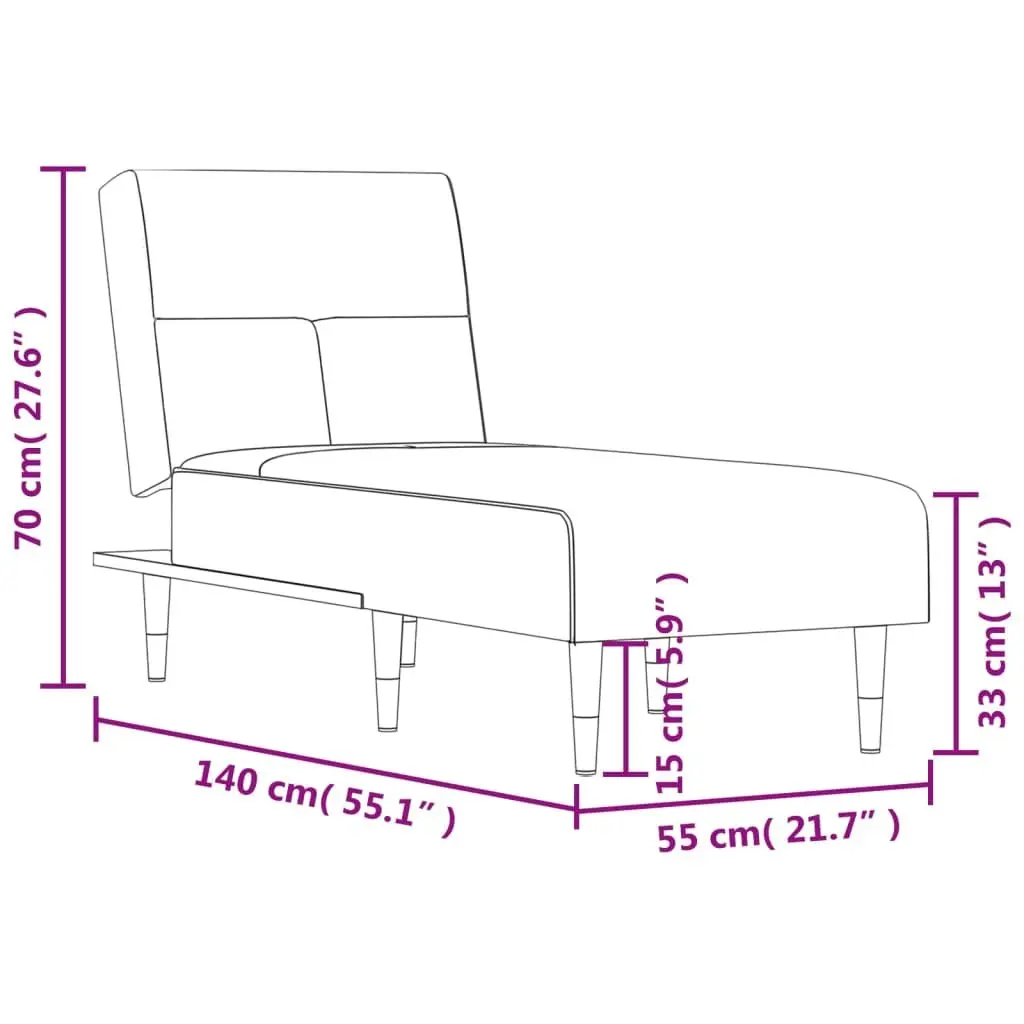 Chaise Longue Reclining Lounge Chair Grey Velvet 3-Position Convertible