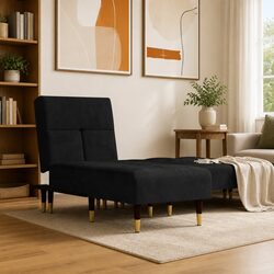 Chaise Longue Black Velvet Reclining Lounge Chair 3 Position Convertible Sofa