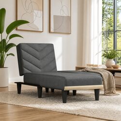 Chaise Longue Reclining Lounge Chair Grey Fabric Convertible Sleeping Sofa