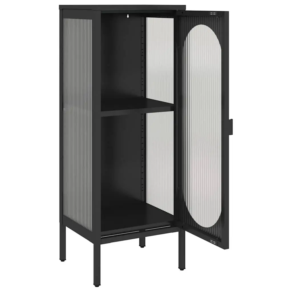 Sideboard Modern Fluted Glass Black Powder-coated Steel Cabinet