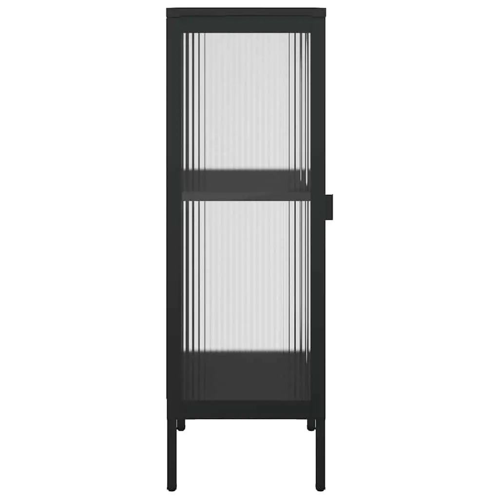 Sideboard Modern Fluted Glass Black Powder-coated Steel Cabinet