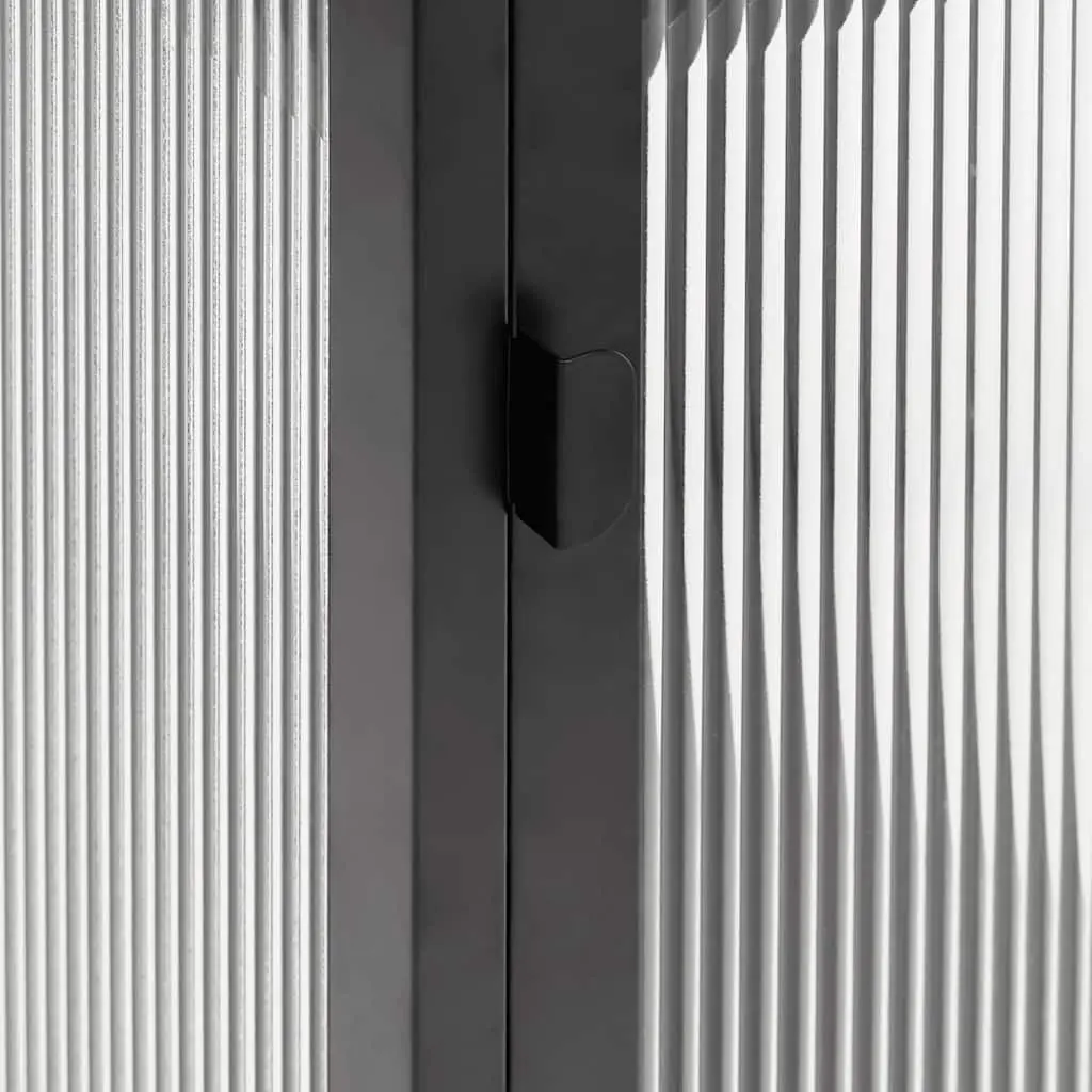 Sideboard Modern Fluted Glass Black Powder-coated Steel Cabinet