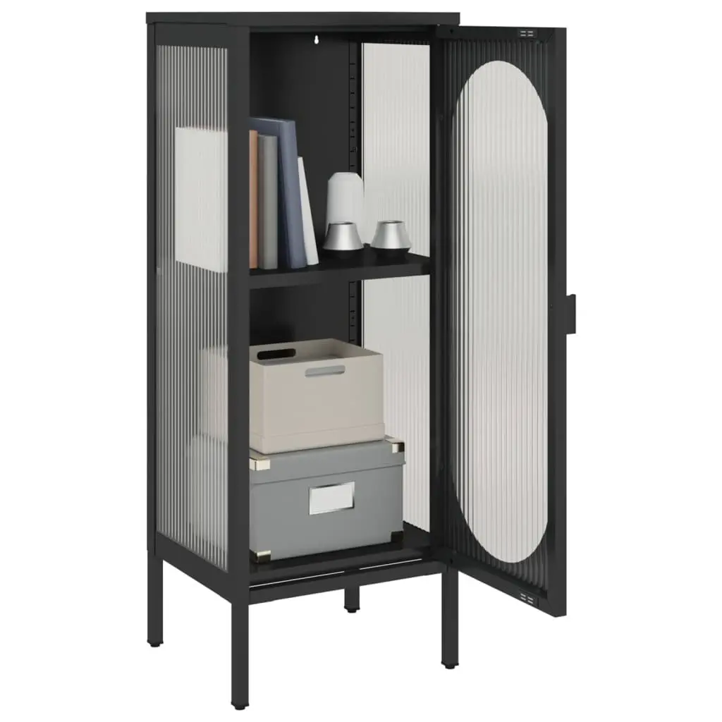 Sideboard Modern Fluted Glass Black Powder-coated Steel Cabinet