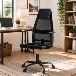 Office Chair Height Adjustable Black Mesh Fabric Faux Leather Swivel Desk Seat