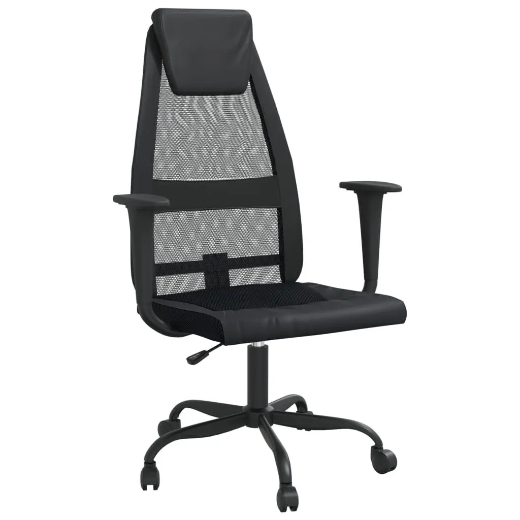 Office Chair Height Adjustable Black Mesh Fabric Faux Leather Swivel Desk Seat