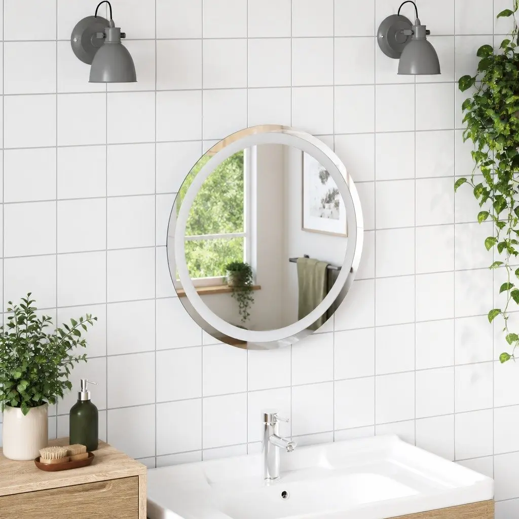 LED Bathroom Mirror Integrated Lights 50cm Round Transparent USB Powered Wall Mount