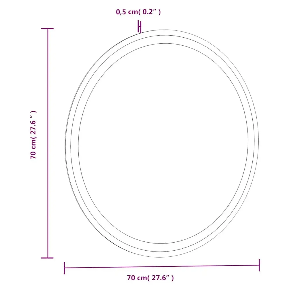 LED Bathroom Mirror Round 70cm Illuminated Waterproof USB Wall Mount Decor
