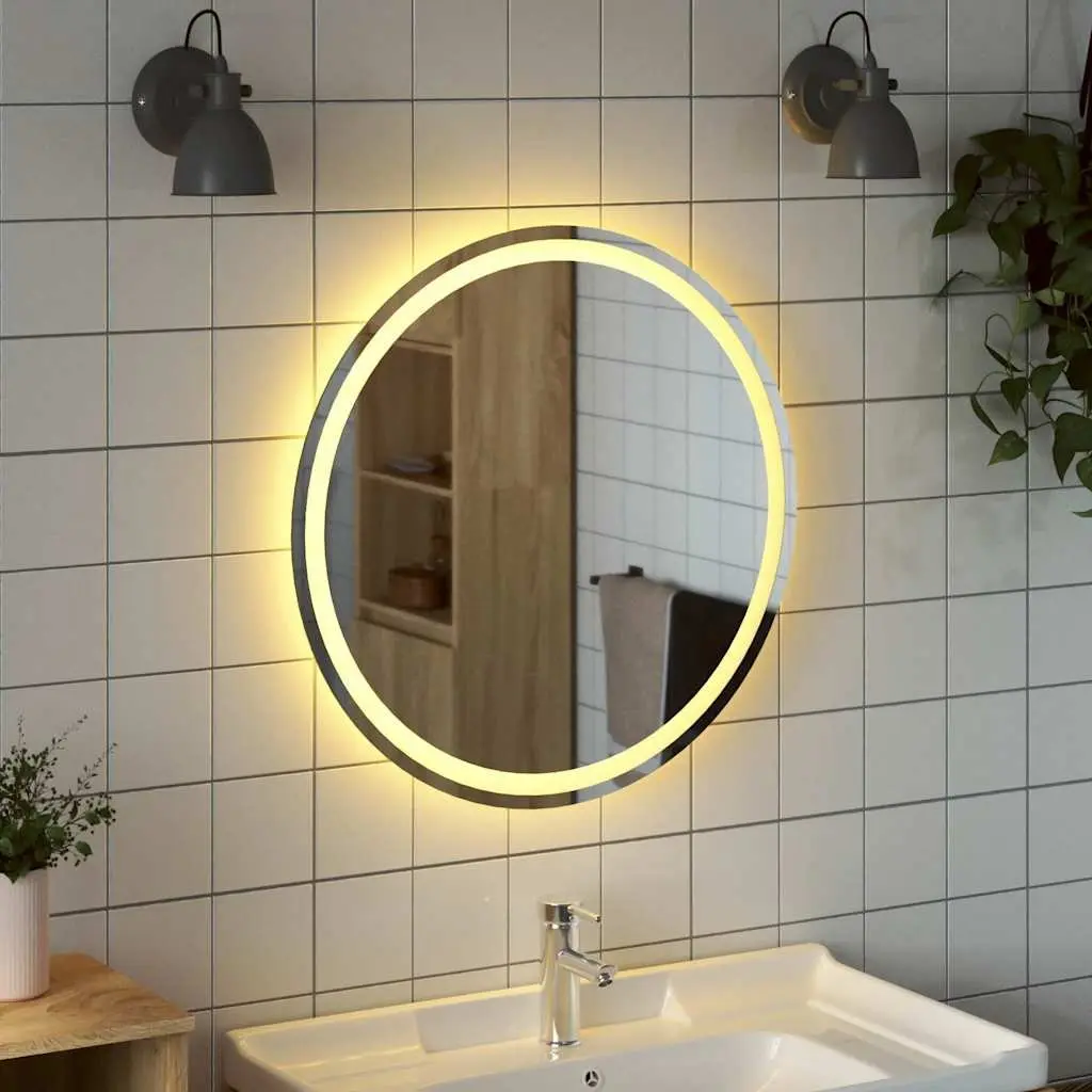 LED Bathroom Mirror Round 70cm Illuminated Waterproof USB Wall Mount Decor