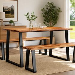 Dining Table Live Edge 140x80x75cm Solid Acacia Wood Kitchen Room Furniture
