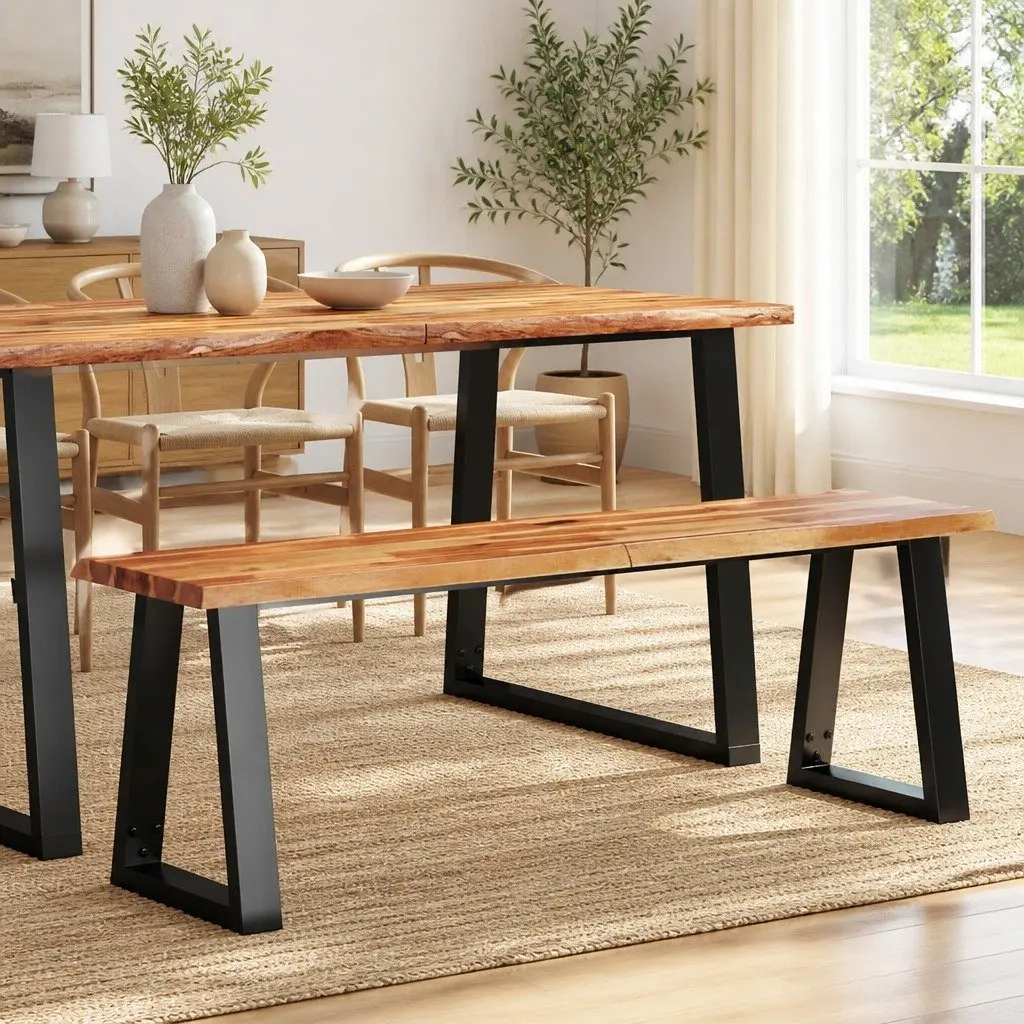 Solid Wood Bench Live Edge 140 cm Acacia Dining Room Hallway Seating Furniture