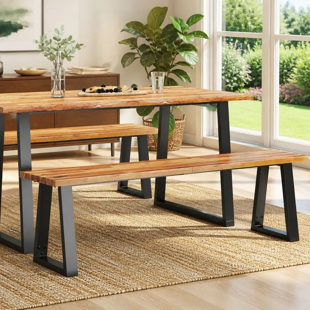 Solid Acacia Wood Bench Live Edge 160cm Brown U-shaped Steel Frame Dining Hallway Seating Furniture