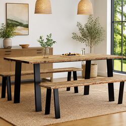 Dining Table 150x90x75cm Solid Wood Acacia Kitchen Tabletop Steel Legs Brown