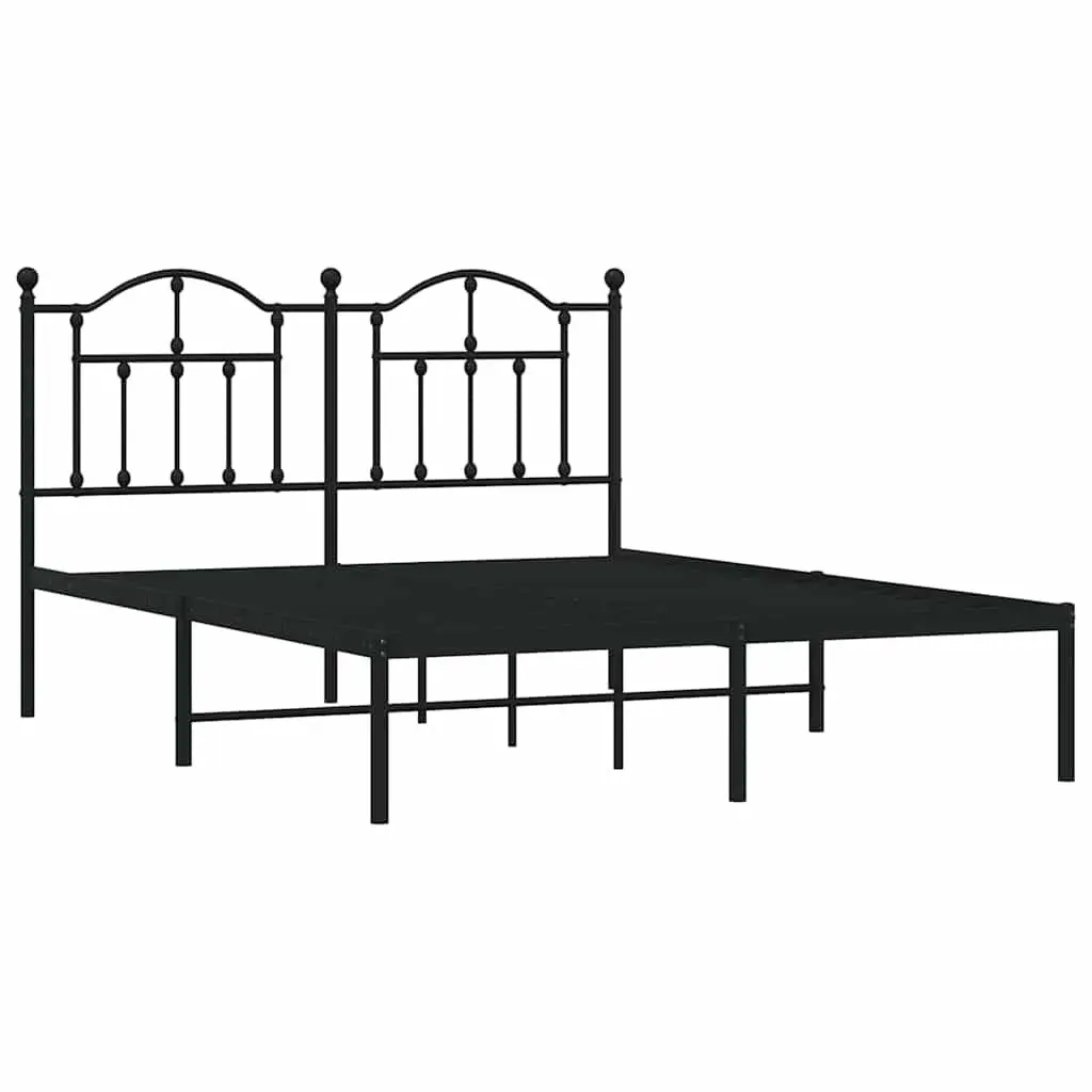 Metal Bed Frame with Headboard 150x200 cm Black Steel