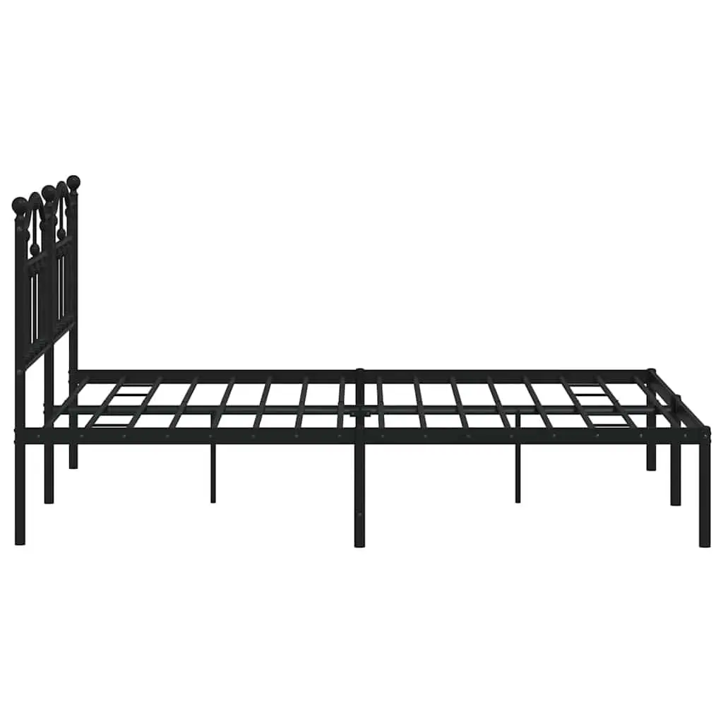 Metal Bed Frame with Headboard 150x200 cm Black Steel