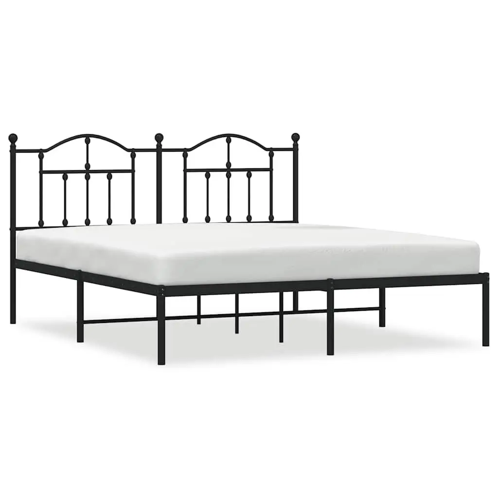 Metal Bed Frame King Size with Headboard Slatted Base Black