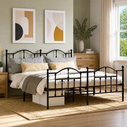 Metal Bed Frame King Size 183x203 cm with Footboard Headboard Black Steel