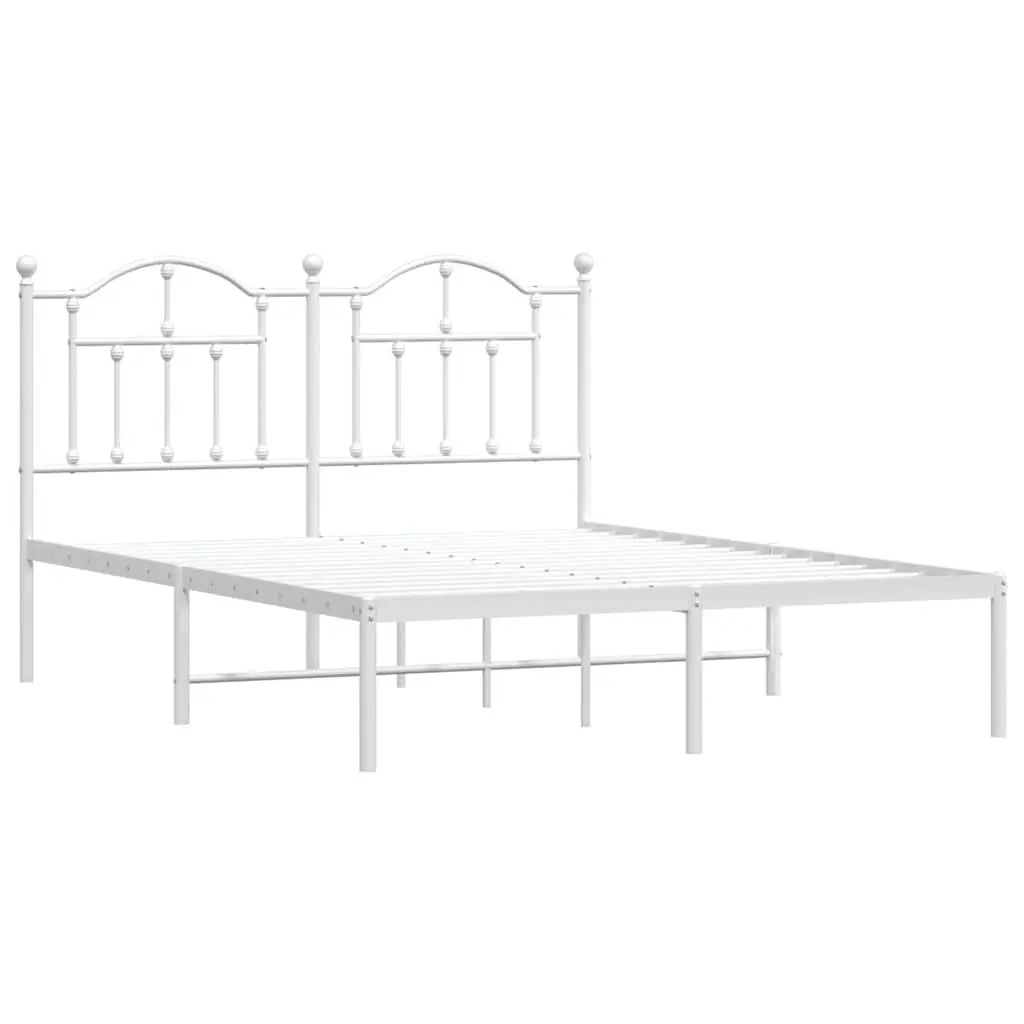 Metal Bed Frame Slatted Base 135x190 cm White