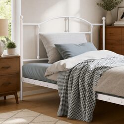 Metal Headboard White 107cm Bed Header Bedroom Furniture Powder Coated Steel
