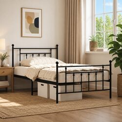 Metal Bed Frame King Single 107x203cm Black Bedroom Furniture Steel Footboard