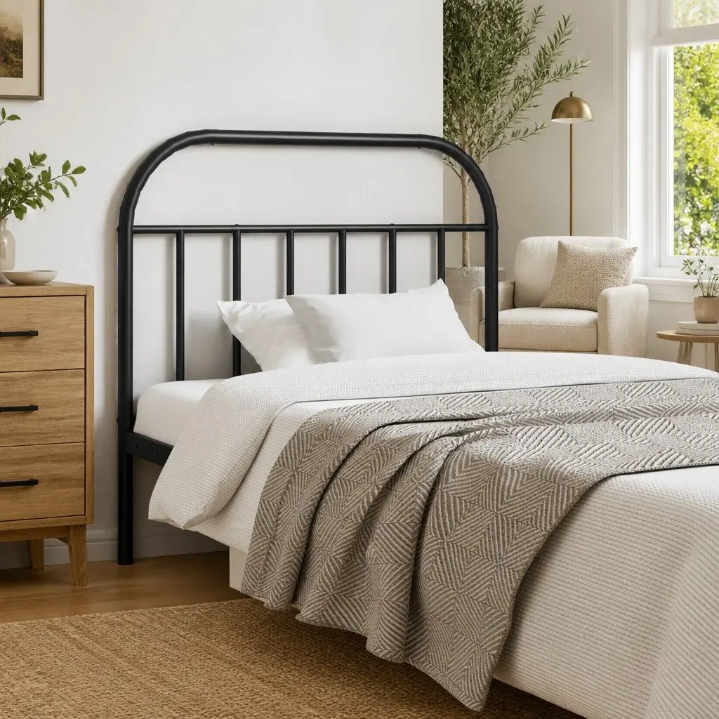 Metal Headboard Black 107cm Powder-Coated Steel Bedroom Furniture Bed Frame Accessory