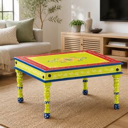 Coffee Table Solid Wood Green Hand-Painted Decorative Living Room Accent