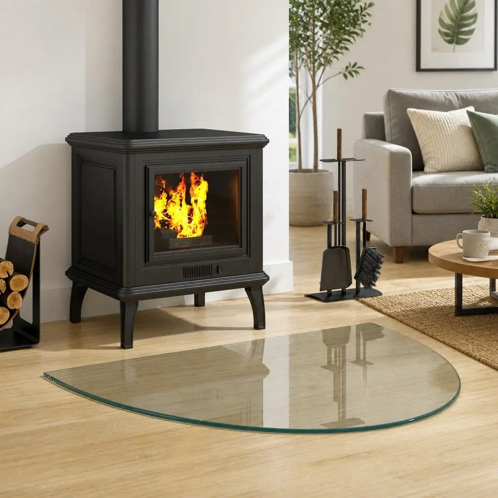 Fireplace Hearth Pad Heat Resistant Tempered Glass 800x600mm Transparent