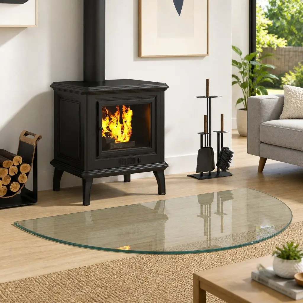 Fireplace Hearth Protector Heat-Resistant Tempered Glass 1000 x 600 mm Transparent