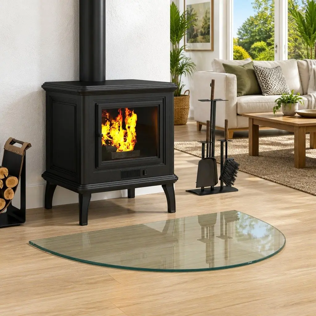 Fireplace Hearth Pad Heat Resistant Tempered Glass Floor Protector 800 x 500 mm Transparent