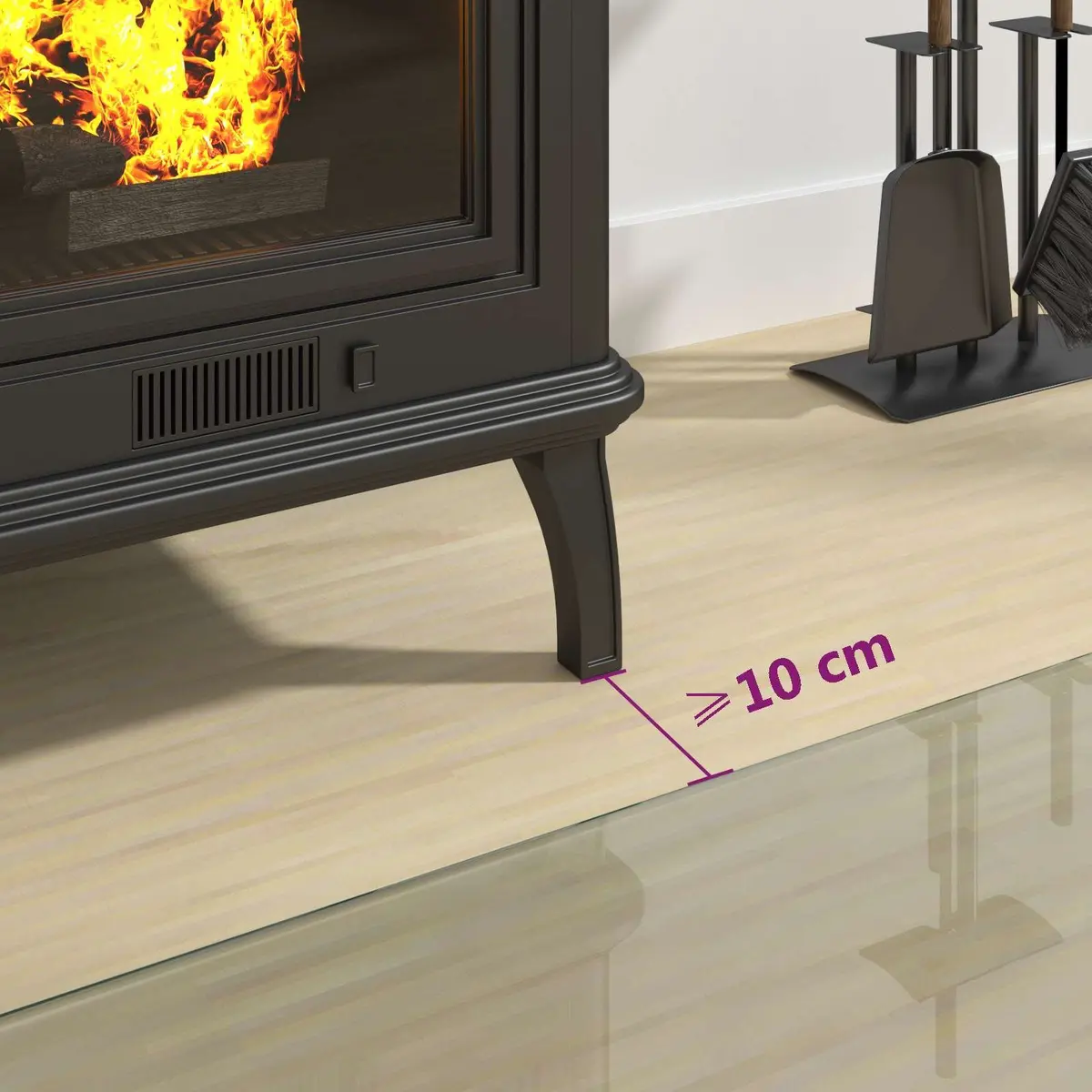 Fireplace Hearth Pad Heat Resistant Tempered Glass 1000 x 600 mm Transparent