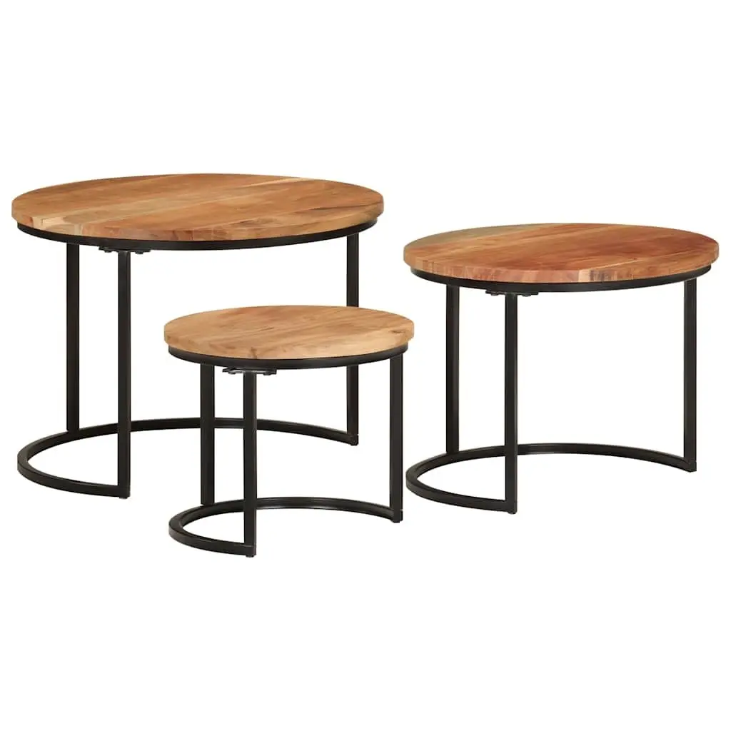 Nesting Tables 3 Pcs Solid Wood Acacia Brown Coffee Side Table Storage Set