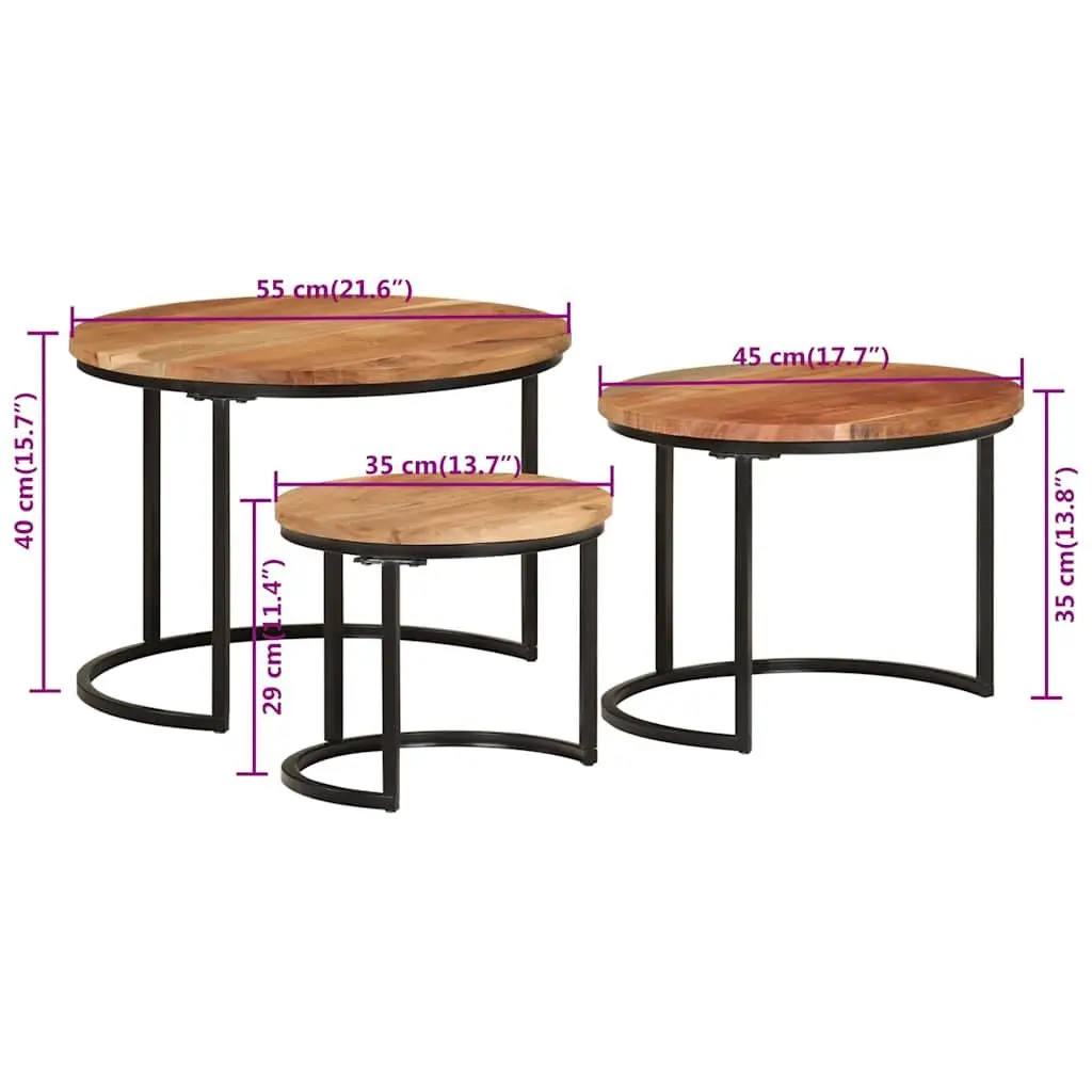 Nesting Tables 3 Pcs Solid Wood Acacia Brown Coffee Side Table Storage Set