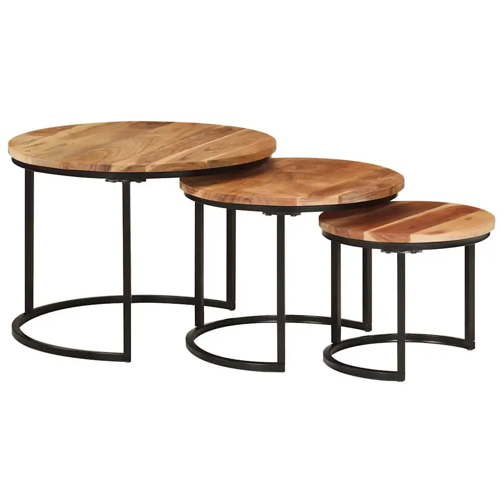 Nesting Tables 3 Pcs Solid Wood Acacia Brown Coffee Side Table Storage Set