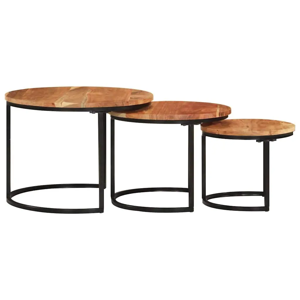 Nesting Tables 3 Pcs Solid Wood Acacia Brown Coffee Side Table Storage Set