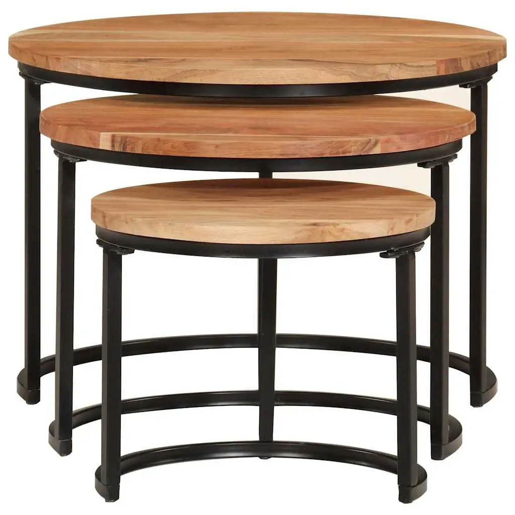 Nesting Tables 3 Pcs Solid Wood Acacia Brown Coffee Side Table Storage Set