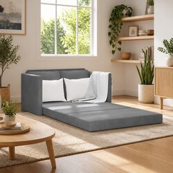 Floor Sofa Bed 2-in-1 Convertible Loveseat Double Bed Grey Folding Sleeper Couch