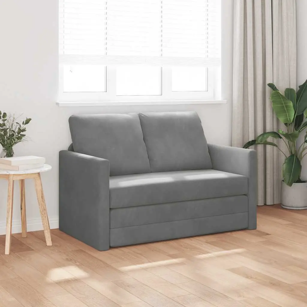Floor Sofa Bed 2-in-1 Convertible Loveseat Double Bed Grey Velvet Folding Sleeper Couch