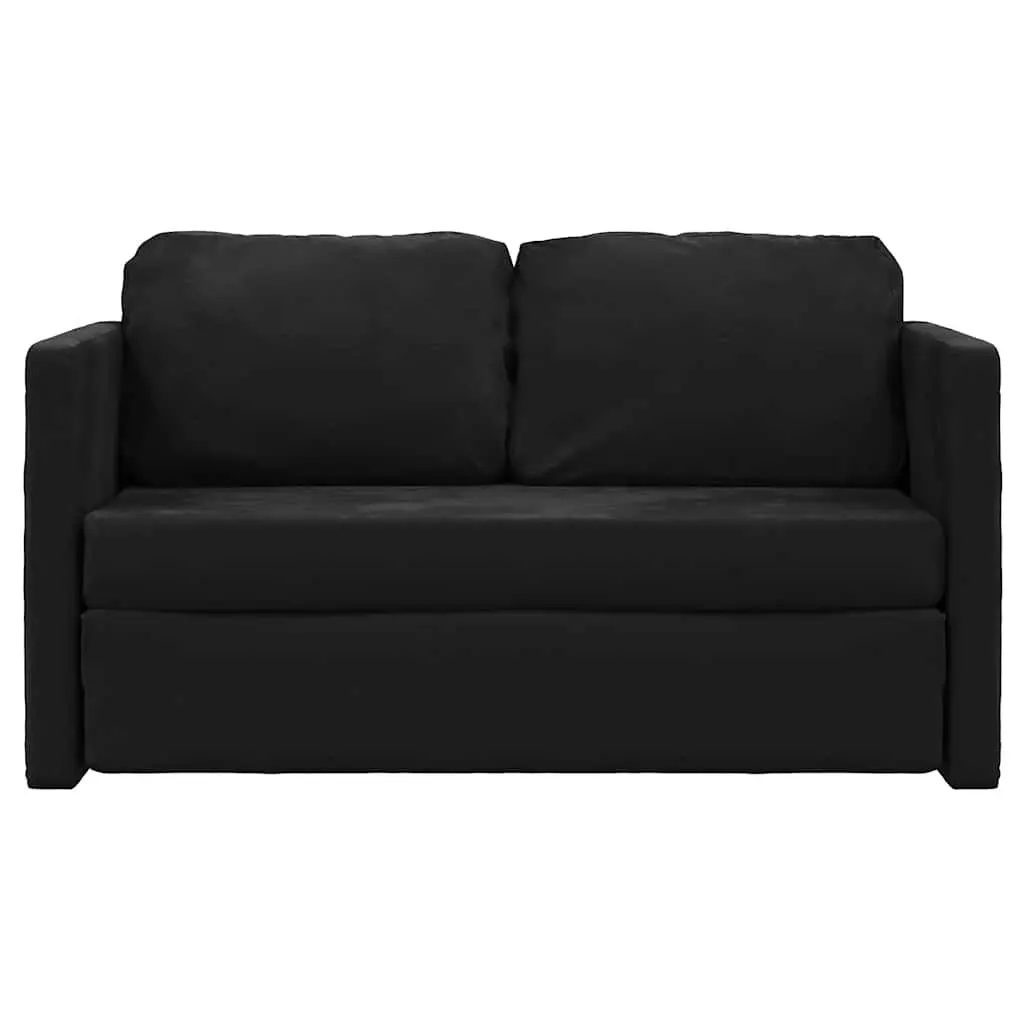 Floor Sofa Bed 2-in-1 Convertible Loveseat Double Bed Black Velvet Folding