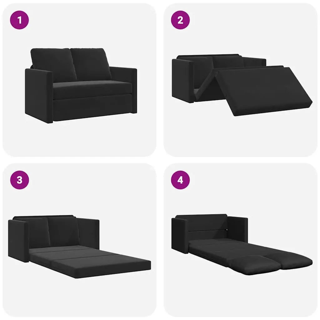 Floor Sofa Bed 2-in-1 Convertible Loveseat Double Bed Black Velvet Folding