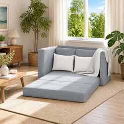 Floor Sofa Bed 2-in-1 Convertible Loveseat Double Bed Grey Fabric Folding