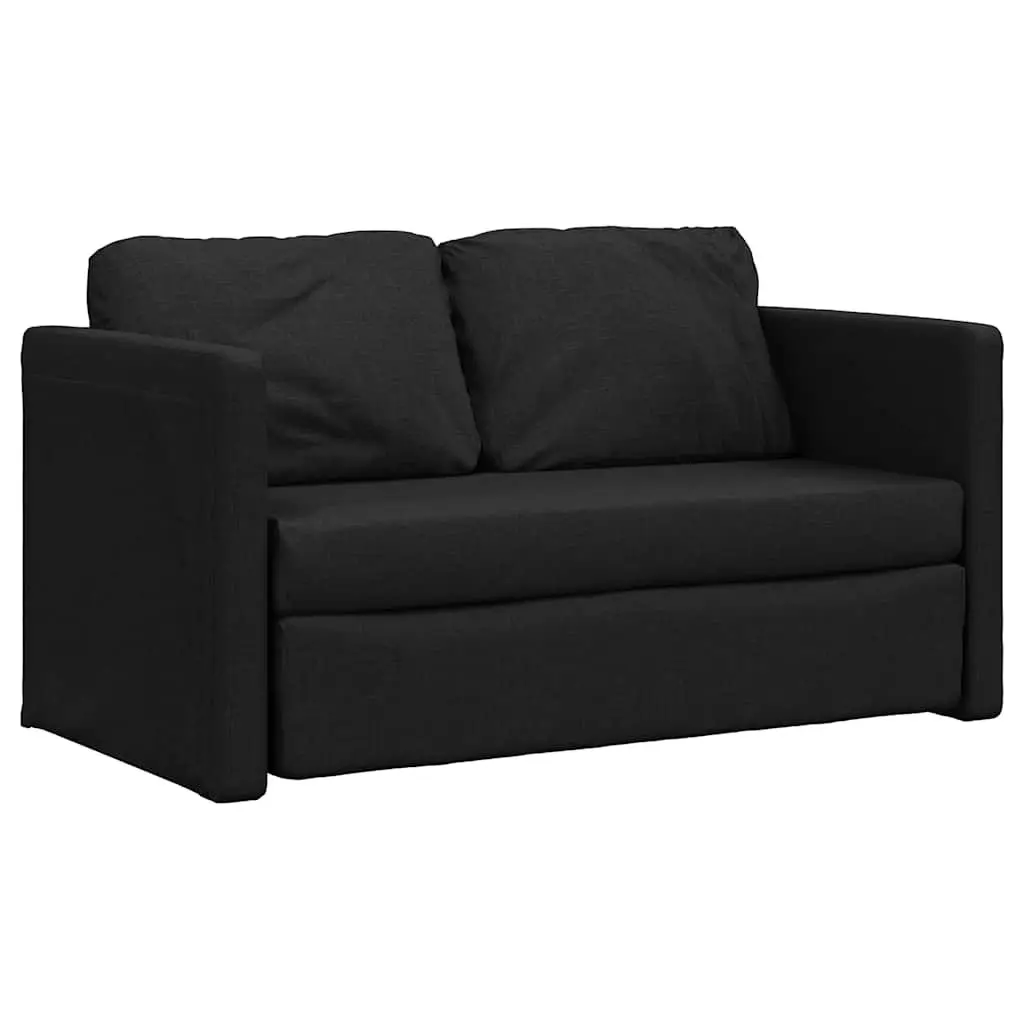 Floor Sofa Bed 2-in-1 Convertible Sleeper Loveseat Black Fabric Folding Guest