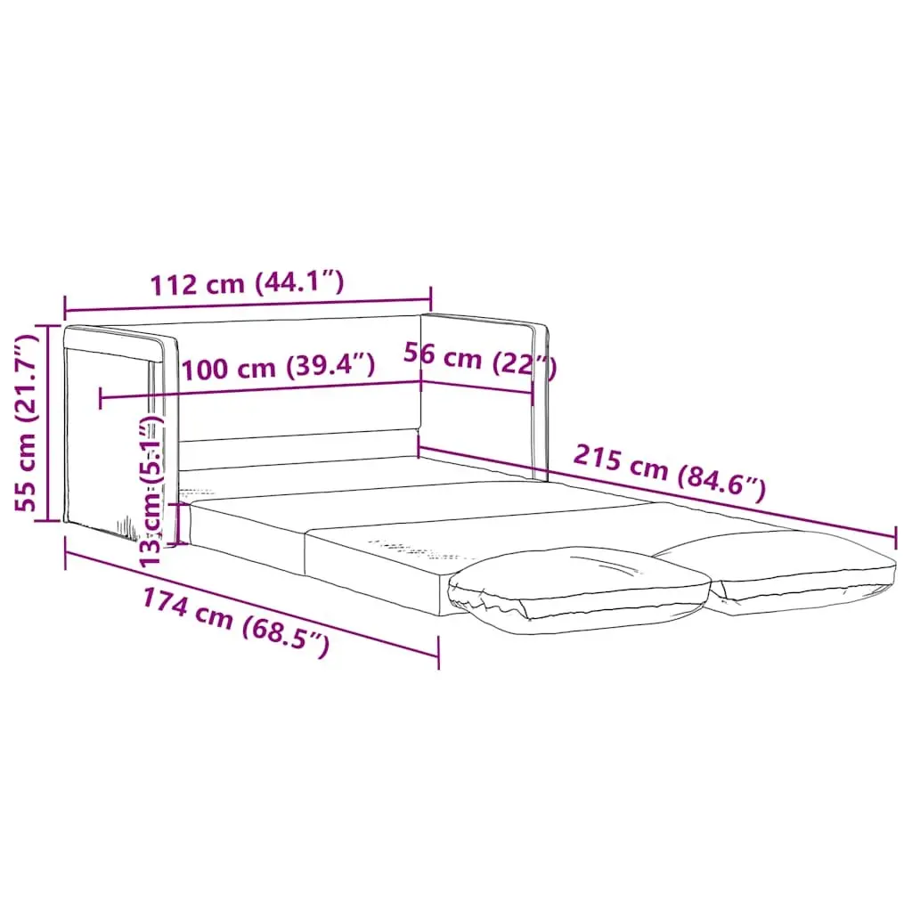 Floor Sofa Bed 2-in-1 Convertible Sleeper Loveseat Black Fabric Folding Guest