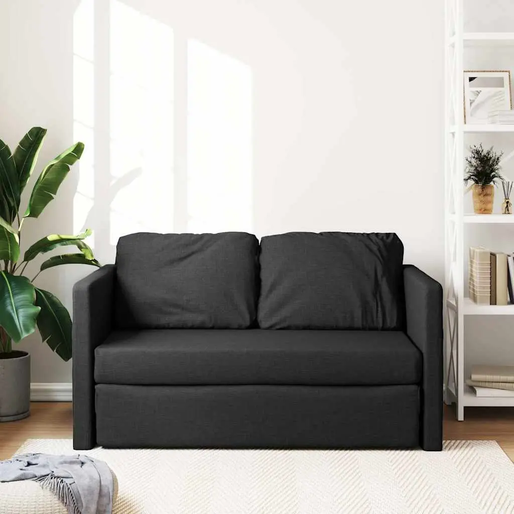 Floor Sofa Bed 2-in-1 Convertible Sleeper Loveseat Black Fabric Folding Guest