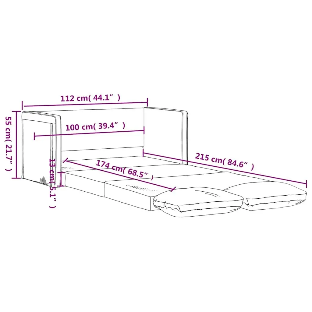 Floor Sofa Bed 2-in-1 Convertible Loveseat Faux Leather Black